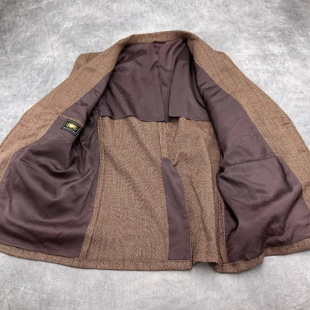 JB Blazer Men 44‎ Brown Rust Stripe Polyester Knit Classic Career Jacket 60s VTG